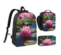 PPHGUT Spirit of The Lotus Print School Bag Set Lunch Bag Pen Case Boys Girls School Outdoor Activities Shopping