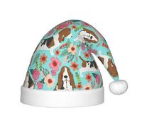 PPHGUT Sweet Basset Hound Florals Print Kids Christmas Hat Comfortable Xmas Holiday Cap for Santa Party New Year Trim