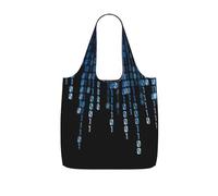 PPHGUT The Blue Binary Print Women Men Foldable Reusable Shopping Lightweight Tote Bag Weekend Travel Camping