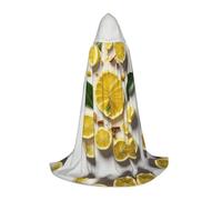 PPHGUT Yellow Lemon Print Hooded Cloak Dress Up Halloween Carnival Cosplay Teens Kids Adults Wizard Themes