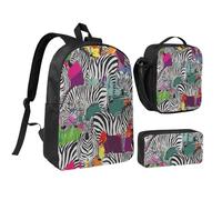 PPHGUT Zebra Print School Bag Set Lunch Bag Pen Case Boys Girls School Outdoor Activities Shopping