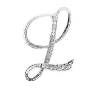 PPhtony 26 Letter Brooch Pins Small Silver Metal Rhinestone Crystal Initial A~Z Alphabet Brooch Lapel Pins for Men Women Girls Boys Birthday Christmas Wedding Gift, Metal, fake rhinestone