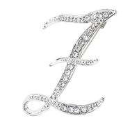 PPhtony 26 Letter Brooch Pins Small Silver Metal Rhinestone Crystal Initial A~Z Alphabet Brooch Lapel Pins for Men Women Girls Boys Birthday Christmas Wedding Gift, Metal, fake rhinestone