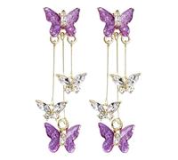 PPhtony Butterfly Earrings 1 Pair Crystal Long Tassel Butterfly Dangle Drop Earrings Jewelry Set for Women, Metal, No Gemstone