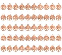 PPhtony Round Shape Tree of Life Charm Mini Tree Dangle Charm Beads for DIY Jewelry Earring Pendant Bracelet Necklace Christmas Halloween Thanksgiving Craft Supplies Making, 50PCS, Metal, No Gemstone