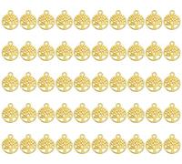 PPhtony Round Shape Tree of Life Charm Mini Tree Dangle Charm Beads for DIY Jewelry Earring Pendant Bracelet Necklace Christmas Halloween Thanksgiving Craft Supplies Making, 50PCS, Metal, No Gemstone
