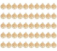 PPhtony Round Shape Tree of Life Charm Mini Tree Dangle Charm Beads for DIY Jewelry Earring Pendant Bracelet Necklace Christmas Halloween Thanksgiving Craft Supplies Making, 50PCS, Metal, No Gemstone