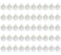 PPhtony Round Shape Tree of Life Charm Mini Tree Dangle Charm Beads for DIY Jewelry Earring Pendant Bracelet Necklace Christmas Halloween Thanksgiving Craft Supplies Making, 50PCS, Metal, No Gemstone