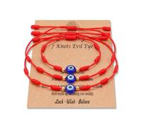 PPJew 7 Knot Evil Eye Bracelet Red String Bracelets Protection Mommy and Me Matching Bracelet Set Amulet for Women Girls/Boys, 3.94 inches, 10 inches, Metal, Agate