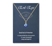 PPJew Evil Eye Necklace Chain Blue Eyes Amulet Pendant Necklace Ojo Turco Kabbalah Protection Adjustable Delicate Jewelry Gift for Women(Silver/Gold), Stainless Steel, Agate
