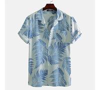 PPJIU Hawaiian Beach Shirt,Casual Lapel Buttoned Blouse Classic Tropical Leaf Patternloose Breathable Hawaiian Style Vintage Aloha Short Sleeve For Mens Womens Beach Holiday,Grey,L