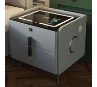 PPLDABNK LED Nightstand with Wireless Charging Station & USB Ports, Modern Bedside Table, Night Stand with Speaker and Fingerprint Lock, Smart Nightstand High Gloss for Bedroom,50cm,Light Gray