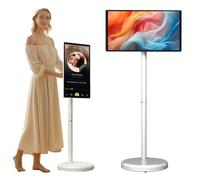 PPLDABNK Portable Smart TV With Type-C Charging - 21.5" Mobile Standing Display, 10+ Hours Battery Life, 90° Rotation + 25° Tilting, Multiple Apps, Remote Control Included | For Home, Floor Stand(B)