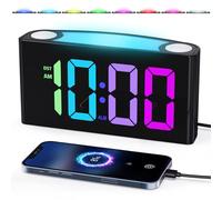 PPLEE RGB Digital Clock-Alarm Clocks for Bedrooms,Large Bold Number 7 Dimmers,Battery Backup Loud Alarm Clock,8 Modes Night Light,Dual Charger USB&Type-C,Bedside Desk Clock for Kid Adult Heavy Sleeper