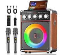 PPMIC Karaoke Machine for Adults, Portable Bluetooth Speaker w/ 2 Wireless Microphones, 24H Playtime, TWS, Bluetooth 5.3, Bass/Treble Boost for Outdoor Singing, Home Party & DJ Night