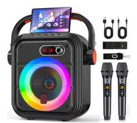 PPMIC Karaoke Machine with 2 Wireless Microphones, Portable Bluetooth 5.3 Speaker with Echo/Bass/Treble Adjustment for Adults Kids, Support TWS/TFCard/USB/AUX/Live/Rec and TVs Connected For Home Party
