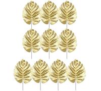 Ppmter 10 Pcs Artificial Leaves Golden Tropical Monstera Leaves for Hawaiian Luau Party Beach Baby Shower Wedding Birthday Decorations