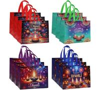 Ppmter 12 Pcs Diwali Gift Bags Happy Diwali Non-woven Favors Bags with Handle Reusable Treat Goodie Bags for Indian Deepavali Festival Party Decorations