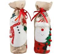 Ppmter 2 Pcs Christmas Wine Bags Cute Wine Bottle Cover Santa Clause and Snowman Decorative Wine Pouch Xmas Dinner Table Decor