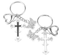 Ppmter 2 Pcs Y2k Cross Butterfly Heart Keychains Bag Charms, Aesthetic Punk Cross Keyring Key Chain Pendant Backpack Decoration