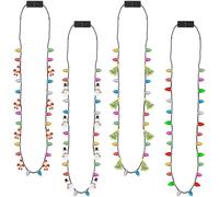 Ppmter 4 Pcs Christmas Necklace, Light Up Christmas Bulb Necklace Party Supplies, Glowing Xmas Necklaces for Ugly Sweater New Years Eves Party Favors