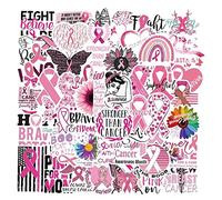 Ppmter Breast Cancer Awareness Stickers, 50 Pcs Pink Ribbon Stickers Aesthetic Vinyl Waterproof Stickers for Water Bottle Laptop Scrapbook Guitar Car
