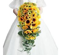 Ppmter Bridal Bouquets for Bride Artificial Sunflower Cascading Wedding Bouquets Cascading Bridal Bouquet Wedding Bouquet Church Home Decoration