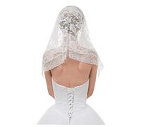 Ppmter Chapel Veil Catholic Mantilla Lace Embroidered Head Scarf Church Veil White Black Spanish Head Covering for Women