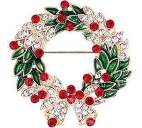 Ppmter Christmas Brooch Pin Rhinestone Christmas Tree Wreath Lapel Pin Badge Christmas Jewelry Accessories for Women Men