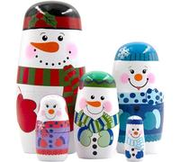 Ppmter Christmas Russian Nesting Dolls Set Handmade Wooden Snowman Matryoshka Dolls Wooden Stacking Doll for Home Christmas Decoration