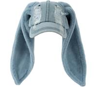 Ppmter Cute Bunny Hat Punk Hats Denim Distressed Baseball Cap Retro Outfits Long Rabbit Ear Y2k Grunge Hat for Women