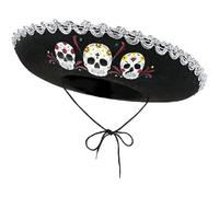 Ppmter Kids Sombrero Hat Mexican Skull Skeleton Hat Unisex Halloween Wide Brim Hat Carnival Festival Mexican Fiesta Costume Accessories
