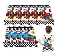 Ppmter Race Car Party Gifts Bags, 10 Pcs Racing Drawstring Backpack Racing Car Party Supplies for Boys Kids Birthday Party Favor Goodie Bags