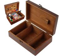 Ppmter Wooden Sewing Basket, Multifunctional Vintage Wooden Sewing Box Needle Thread Storage Case Diy Sewing Tools Organizer
