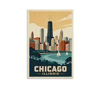PPNVMKX Chicago Illinois Vintage Travel Posters 08x12inch(20x30cm) Wall Decor Painting Canvas Wall Art Living Room Poster Bedroom