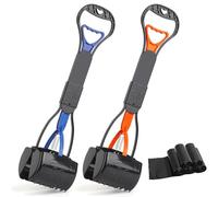 PPOGOO Non-Breakable 2PCS Pooper Scoopers for Large Medium Small Dogs with 24.3inch Long Handle High Strength Material Durable Spring, Easy Grass and Gravel Pick Up Blue and Orange