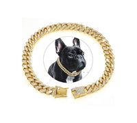 ppoiuff Durable Gold Color Pet Dog Cuban Link Chain Stylish Metal Dog Collar Accessory Adjustable Fashion Jewelry for Medium and Large Dogs Daily Wear and Photo Shoots (Gold,XXL-40cm)