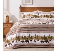 PPOLCA Christmas Cabin Quilt Sets Queen, 3-Piece Bear Rustic Quilt Coverlet Bed Set, All Season Lightweight Reversible Bedspread Coverlet with 2 Pillow Shams