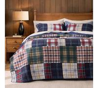 PPOLCA Patchwork King Quilt Bedding Set, Plaid Lightweight Reversible Bedspread Coverlet, 3-Piece Bed Cover Quilt with 2 Pillow Shams for All Season, Navy Blue