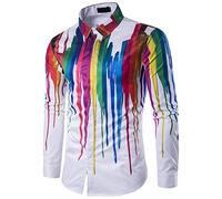PPPPA Men Sleeve Lapel Color Printing Casual Shirt Bottoming Paint Pattern Men's Shirt Hipster Men's Summer Splash Ink 3D Printing Lapel Long Sleeve Shirt Men's Personality Plus Size Shirt Multicolor