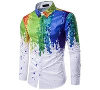 PPPPA Men Sleeve Lapel Color Printing Casual Shirt Bottoming Paint Pattern Men's Shirt Hipster Men's Summer Splash Ink 3D Printing Lapel Long Sleeve Shirt Men's Personality Plus Size Shirt
