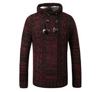 PPPPA Men's Autumn Winter Casual Warm Long Sleeve Funnel Neck Plaid Jacquard Pullover Hooded Top Thick Knitted Sports Sweatshirt Hoodies Jacket Outwear Knitted Jumper Warm Top Thick Sweatshirt