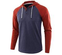 PPPPA Men's Pullover Hoodies Hooded Sweatshirt Patchwork Top Casual Hoody with Lightweight Sleeve Panel Button Drawsting Shirt Men's Casual Long Sleeve Fitness Hoodie Pullover Sports Gym Jogger