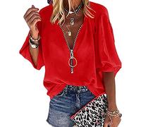 PPPPA Womens Tops Sexy T Shirts Low Cut Long Sleeve Zip Shirts Jumpers Casual Blouses Tunic Tops Women's Chiffon Blouses Elegant Zip Long Sleeve Shirts Blouse Tunic Tops T-Shirt V-Neck Tops