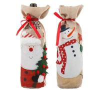 PPQIRU 2pcs Elegant Christmas Burlap Embroidery Wine Bottle Cover Bag Festive Decorations for Your Collection for Bottles(Style01)