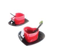 PPQIRU Couple Mugs 2Sets Red Ceramic Couple Cups Coffee Cup Set Heart Shaped British Afternoon Tea Kit 70ml