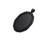 PPQIRU Fit 30x40mm Oval Cabochons Pattern Glass Cameos Black Frame Settings Bezel Tray For DIY Necklace Making Accessories 5pcs(Color7)