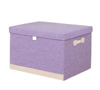 PPQIRU Folding Storage Boxes Cotton Linen Folding Storage Box With Lid Closet Drawer Clothes Books Toys Sundries Quilts Organizer Laundry Basket For Wardrobe For Home(Purple style2,45L(45 35 25cm))