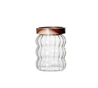 PPQIRU Kitchen Candy Jar Glass Sealed Jar With Wood Lid Food Storage Jar For Coffee Bean Wheaten Grain Storage(550ML)