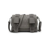 PPQIRU Women's Leather Messenger Bags For Female Vintage Crossbody Cool Rivets Hand Shoulder Bags(Grey)